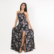 Load image into Gallery viewer, High Neck Tie Back Floral Maxi
