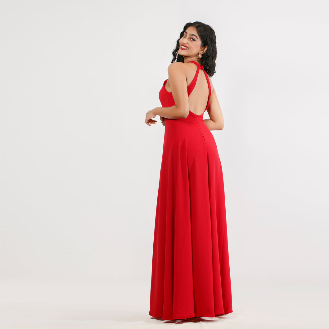 High Neck Open Back Evening Gown