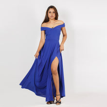 Load image into Gallery viewer, Off Shoulder Gathered Front Evening Gown
