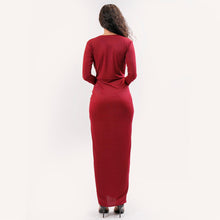Load image into Gallery viewer, Mock Wrap Fishtail Evening Gown w/ Long Sleeves
