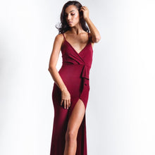 Load image into Gallery viewer, Mock Wrap Evening Gown w/ Frill
