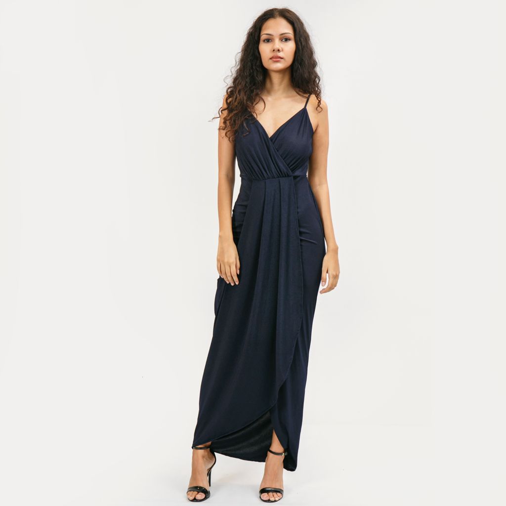 Mock Wrap Pleated Evening Gown