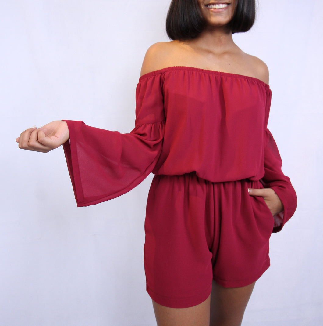 Off Shoulder Long Retro Sleeve Romper