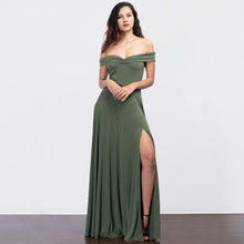 Load image into Gallery viewer, Off Shoulder Gathered Front Evening Gown
