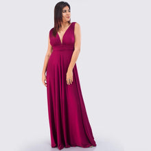 Load image into Gallery viewer, Grecian Plunge Neck Flared Evening Gown
