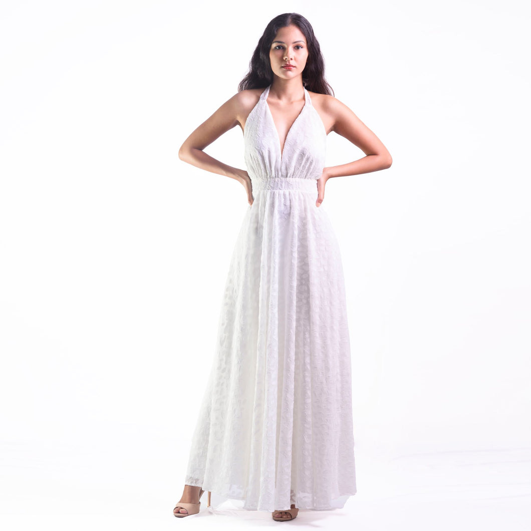 Grecian Plunge Halter w/ Wide Straps Evening Gown