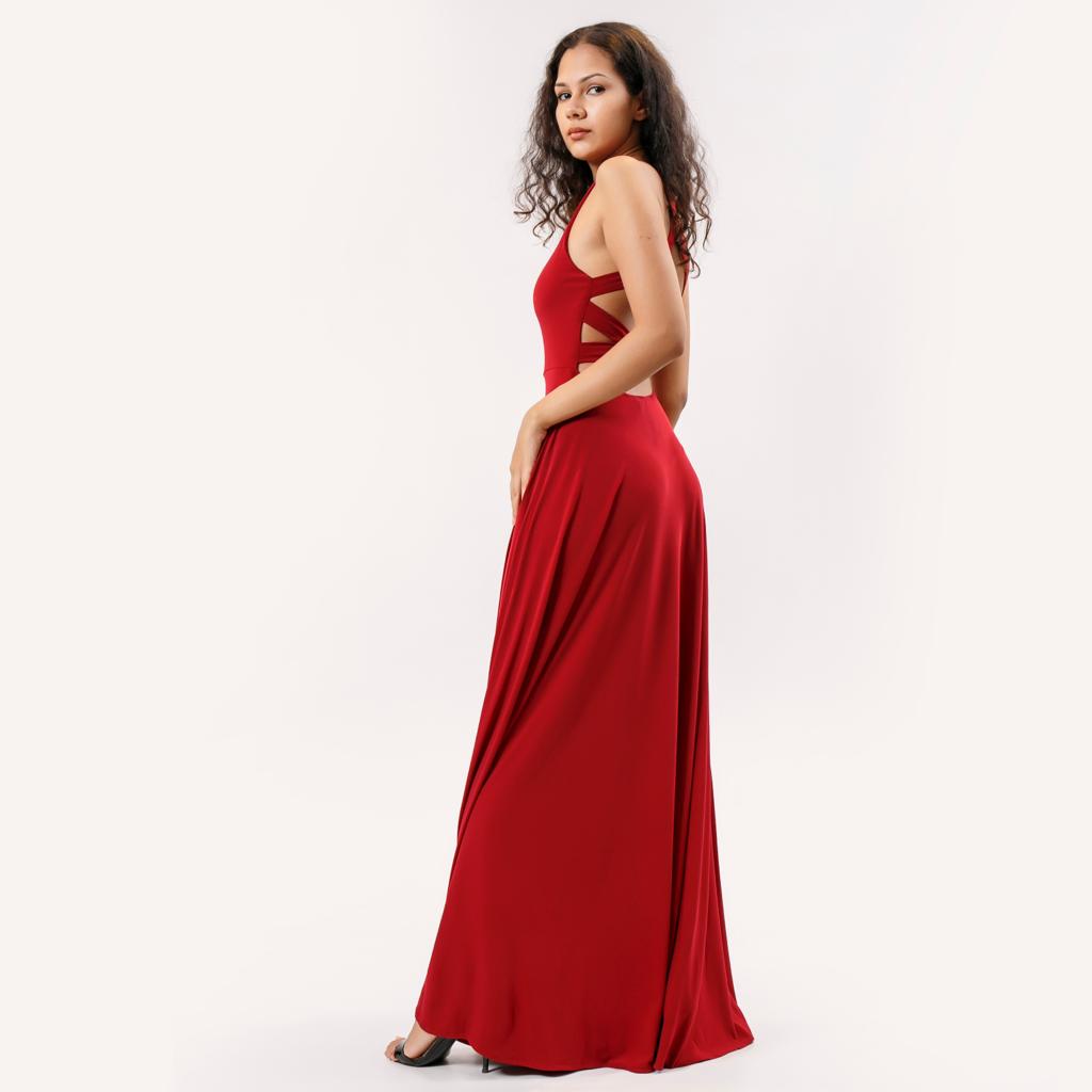 Criss Cross Back Flared Evening Gown