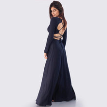 Load image into Gallery viewer, Boat Neck Criss Cross Back Evening Gown w/ Long Sleeves
